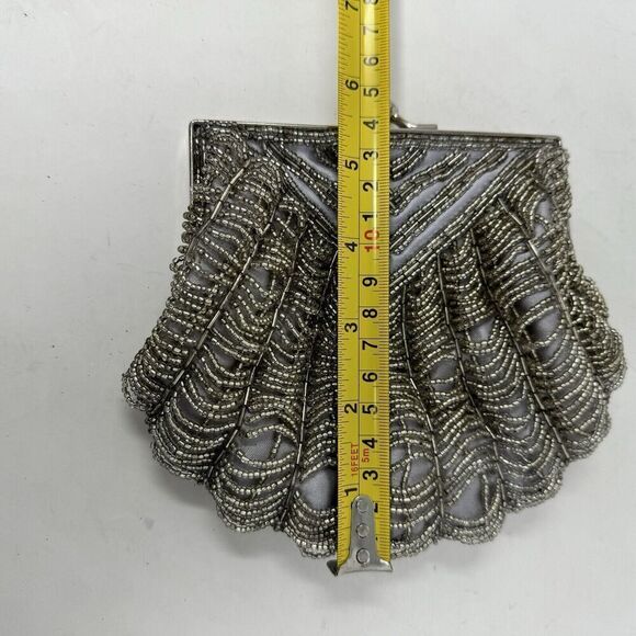 Bijoux Terner‎ Evening Clutch Silver Beaded Pattern Spider Web Shoulder Strap - Picture 8 of 10